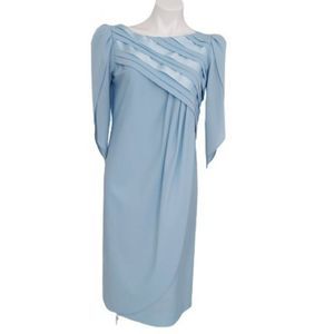 Vintage 1980's Special Occasion 3/4 Puffed Tulip Sleeved Draped Dress Lt Blue